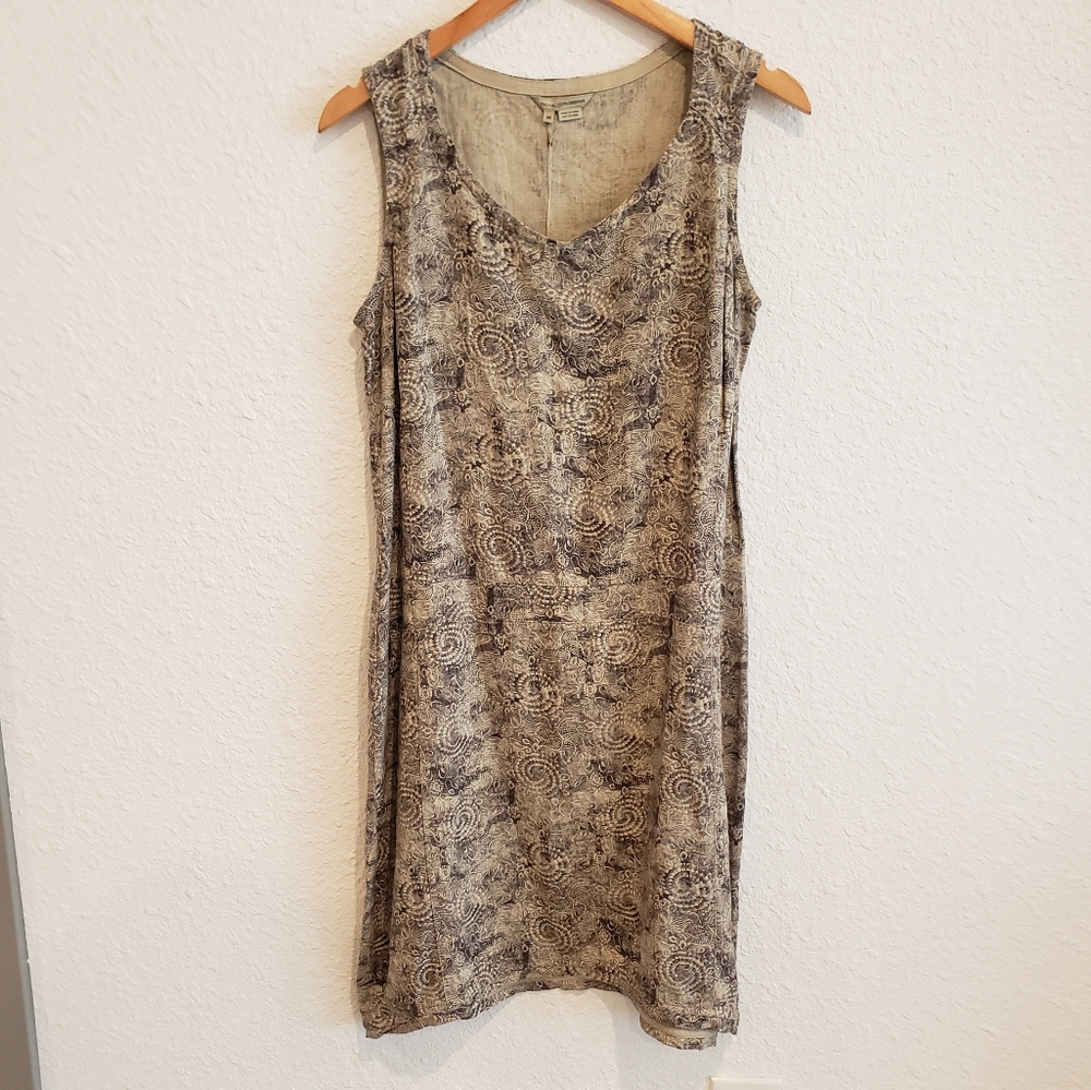 Royal Robbins Linen Blend Taupe Gray Swirl Sleeveless Sheath Dress New Size Med